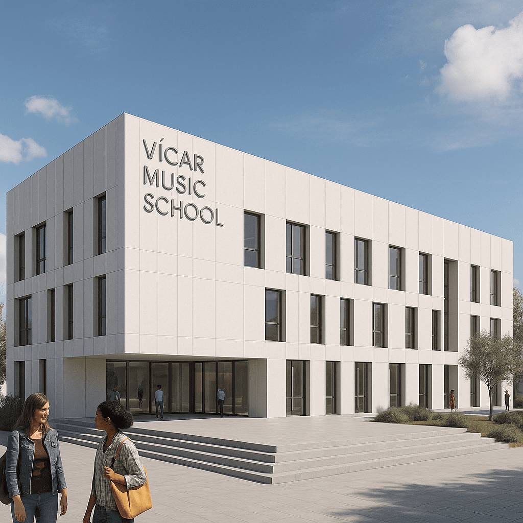 Architectural rendering of the planned Vícar Music School building